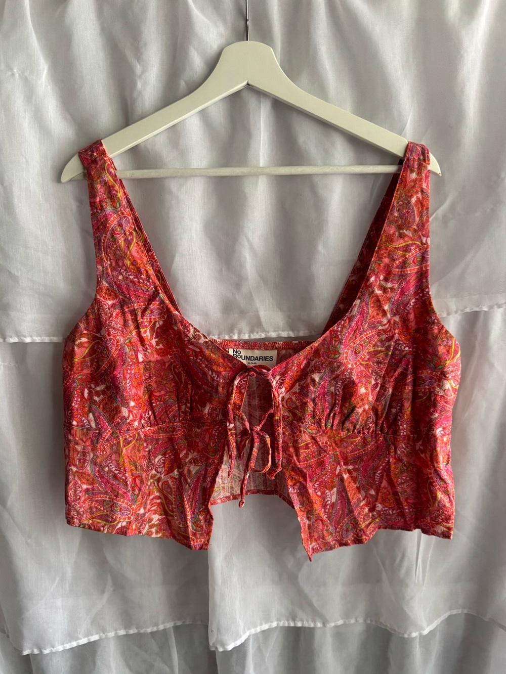 No Boundaries Paisley Tie-Front Woven Cotton Top